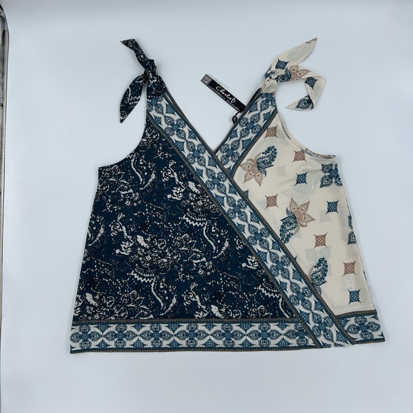 CHARLIE B Tops - Charlie B Boho Paisley V-Neck Tie-Shoulder Tank Top XL NWT